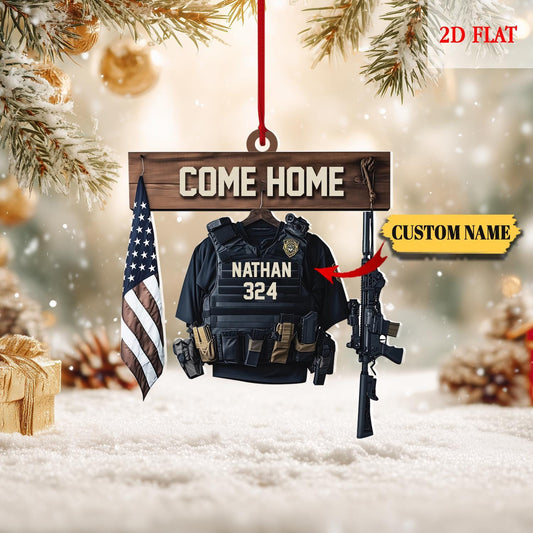 Personalized Bulletproof Police Vest Ornament Office Decor, Police Outfit 2D Flat Acrylic Ornament Christmas Gifts, Gift for Dad, Husband