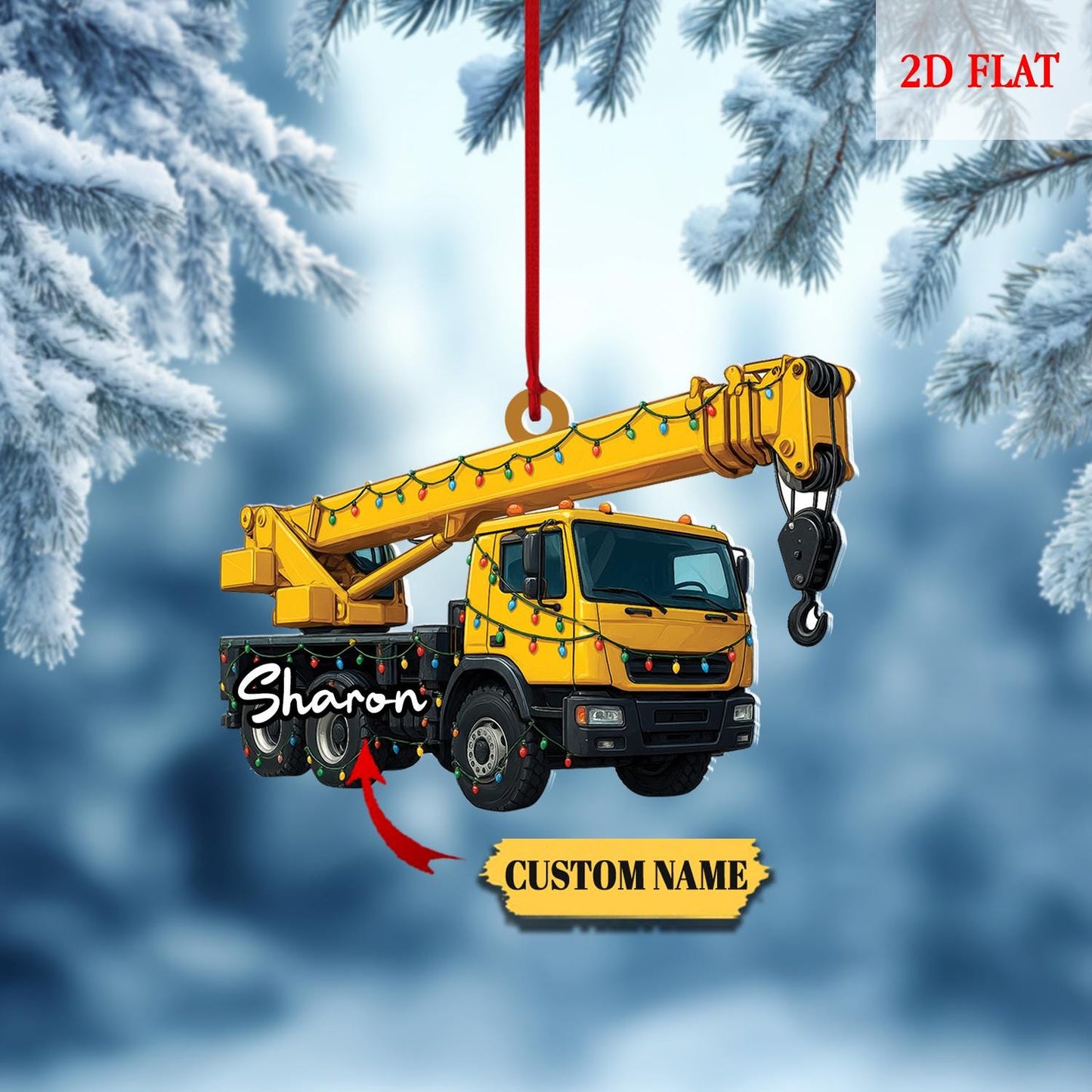 Custom Name Excavator Led Light Christmas Ornament, Christmas Tree Hanging Decor,Flat 2D Ornament Acrylic,Hanging Ornament,Construction Gift