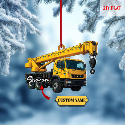 Custom Name Excavator Led Light Christmas Ornament, Christmas Tree Hanging Decor,Flat 2D Ornament Acrylic,Hanging Ornament,Construction Gift