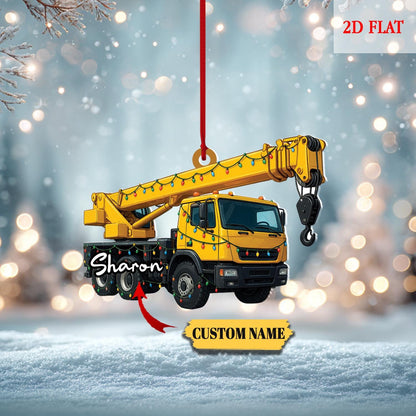 Custom Name Excavator Led Light Christmas Ornament, Christmas Tree Hanging Decor,Flat 2D Ornament Acrylic,Hanging Ornament,Construction Gift