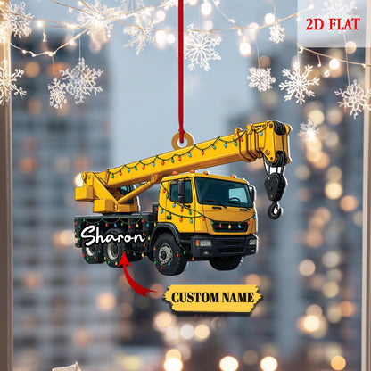Custom Name Excavator Led Light Christmas Ornament, Christmas Tree Hanging Decor,Flat 2D Ornament Acrylic,Hanging Ornament,Construction Gift