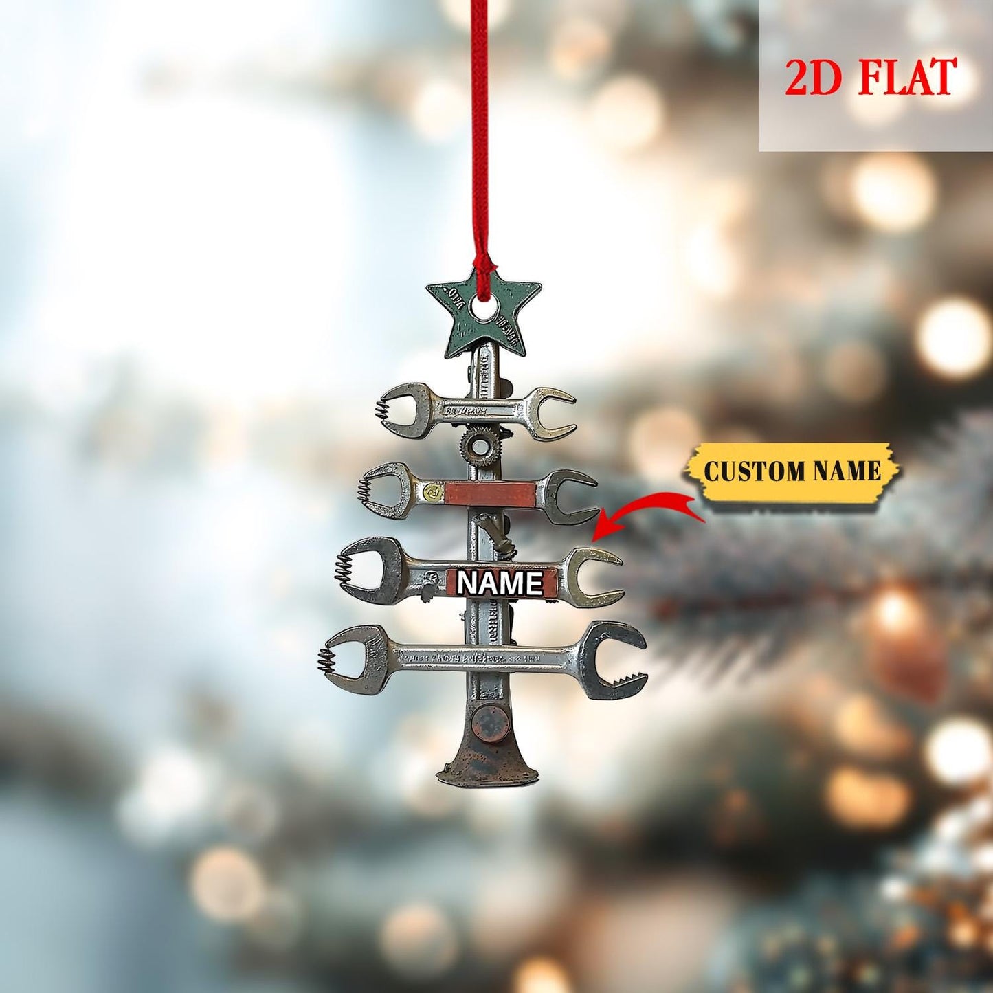 Personalized Wrench Tree Shape Acrylic Ornament for Mechanic, Custom Mechanic Tool Christmas Ornament, Ornament Christmas Gift Builder