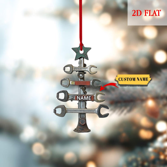 Personalized Wrench Tree Shape Acrylic Ornament for Mechanic, Custom Mechanic Tool Christmas Ornament, Ornament Christmas Gift Builder