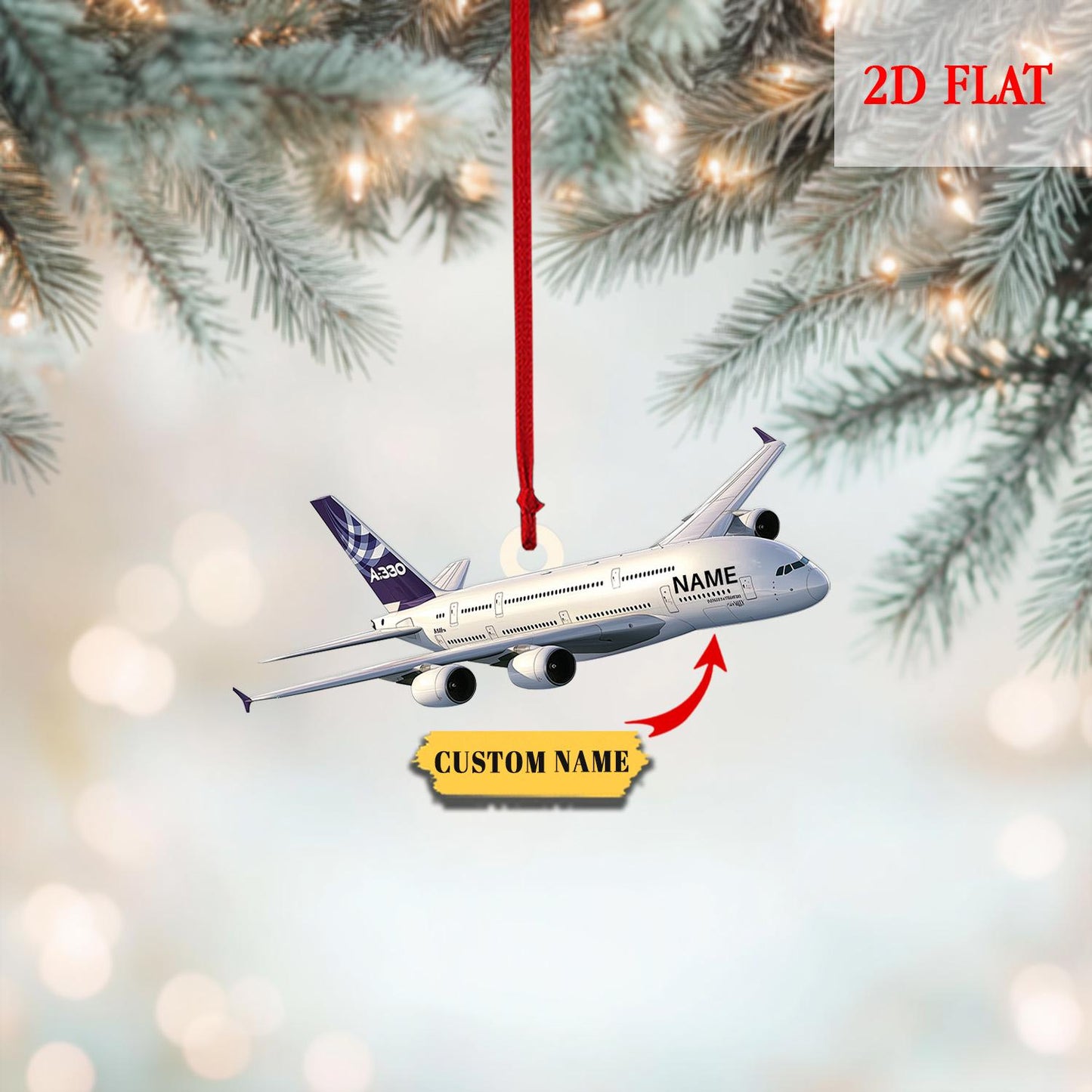 Personalized Airplane Acrylic 2D Flat Acrylic Ornament, Aviation Christmas Tree Decoration for Pilots, Traveling Hanging Gift