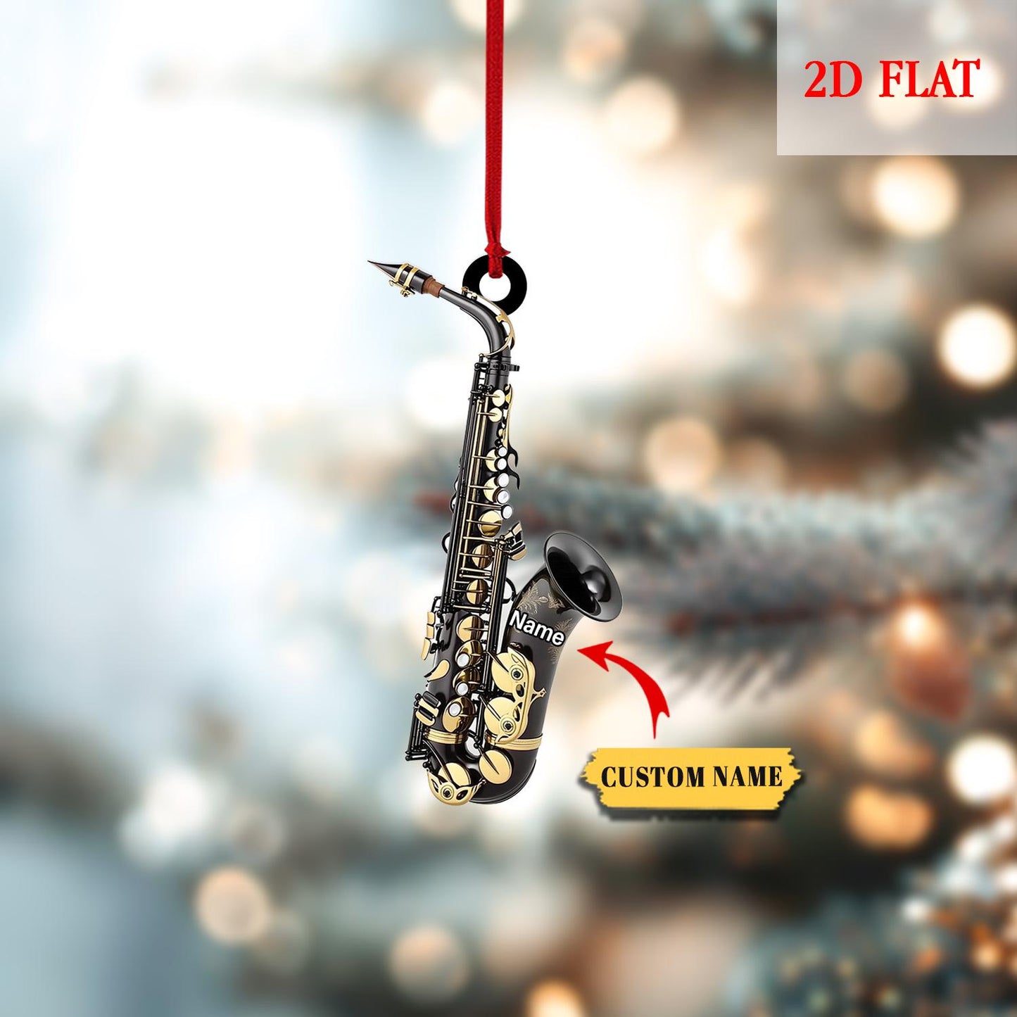 Personalized Saxophone 2D Flat Ornament, Christmas Gift for Music Lovers, Saxophone Players, Music Themed Decor for the Christmas Tree