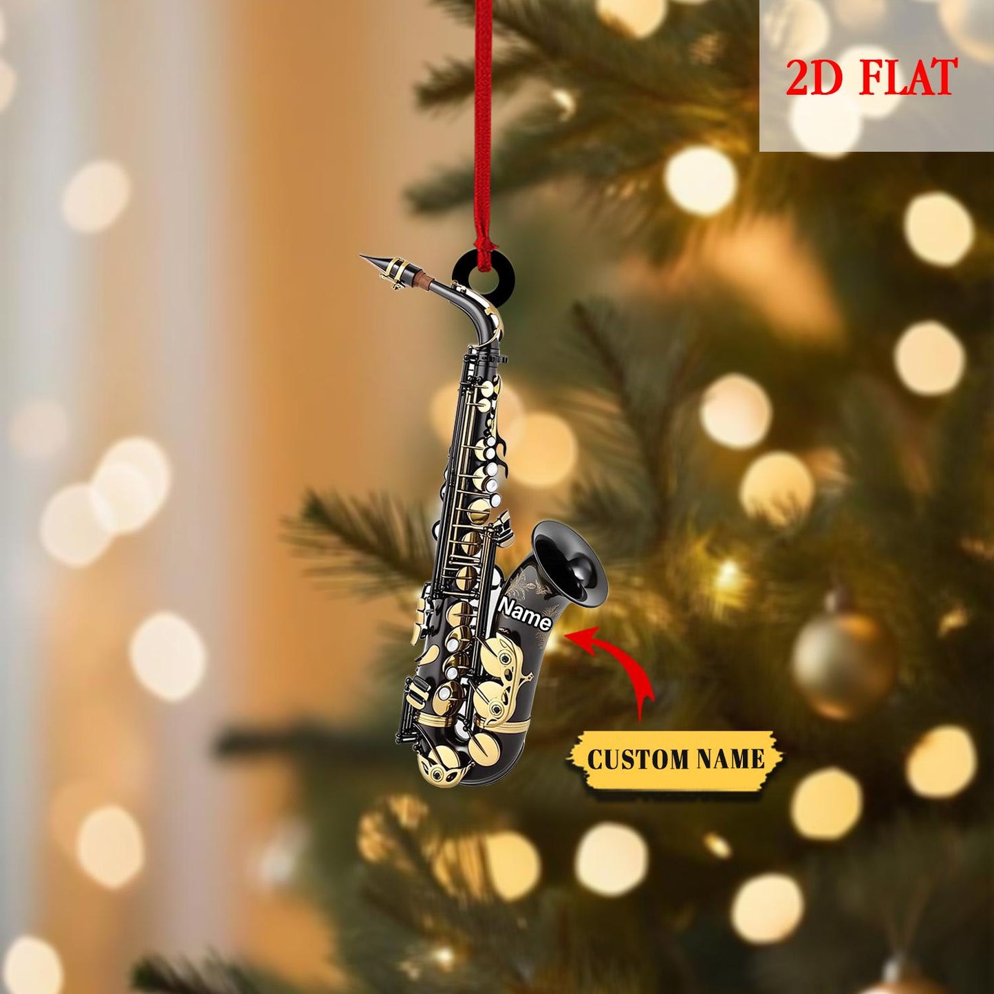Personalized Saxophone 2D Flat Ornament, Christmas Gift for Music Lovers, Saxophone Players, Music Themed Decor for the Christmas Tree