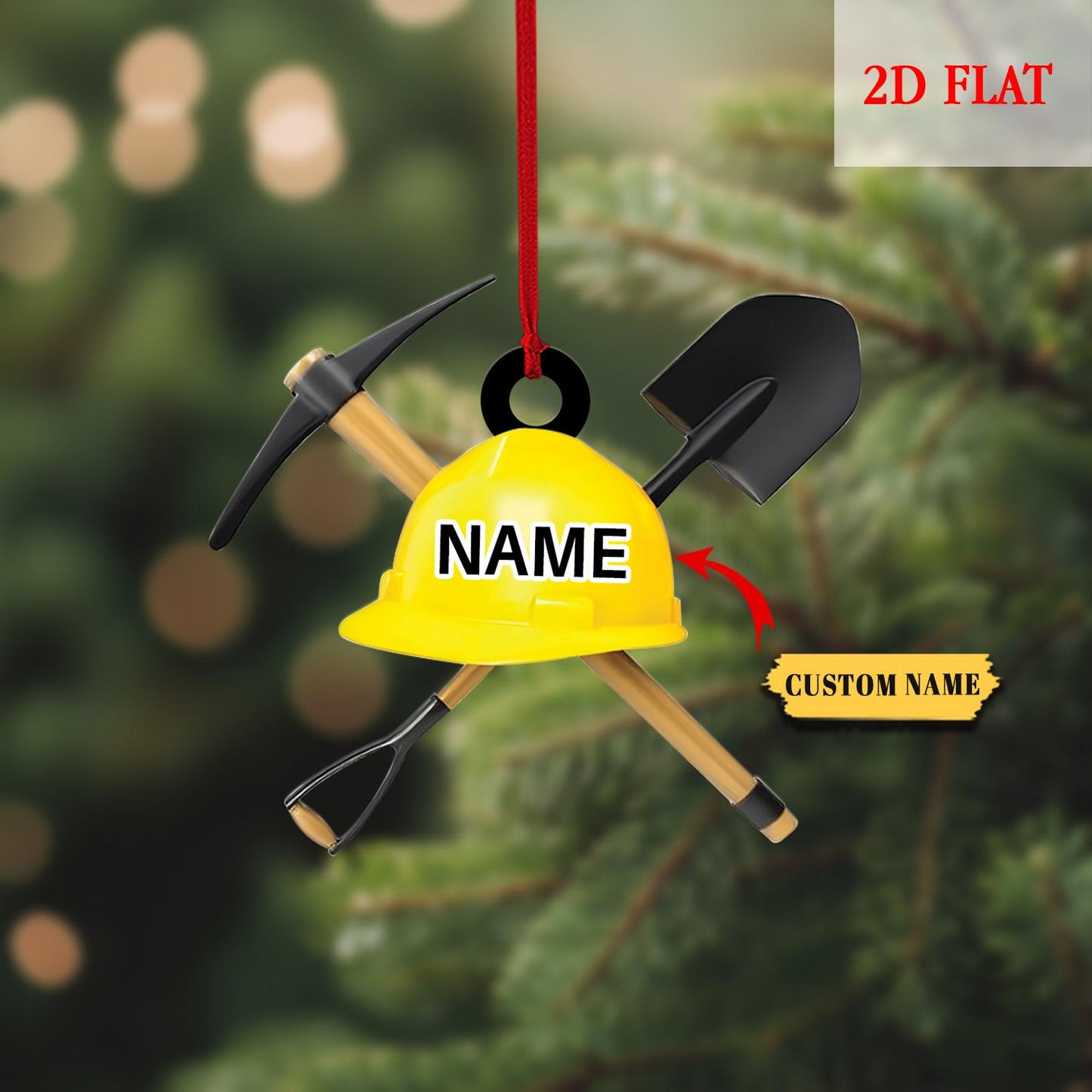 Personalized Coal Miner Flat 2D Acrylic Ornaments, Custom Xmas Gifts for Coworker Men, Coal Miner Custom Hard Hat & Tools, Construction Gift