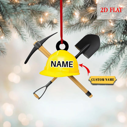 Personalized Coal Miner Flat 2D Acrylic Ornaments, Custom Xmas Gifts for Coworker Men, Coal Miner Custom Hard Hat & Tools, Construction Gift