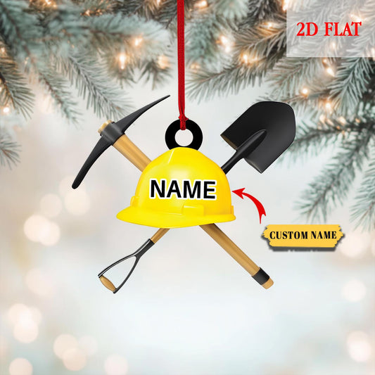 Personalized Coal Miner Flat 2D Acrylic Ornaments, Custom Xmas Gifts for Coworker Men, Coal Miner Custom Hard Hat & Tools, Construction Gift