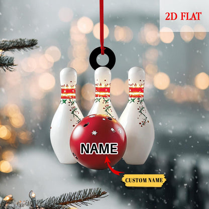 Personalized Bowling Ball & Pins 2D Flat Acrylic Ornament, Bowling Strike Ornament, Christmas Gift For Bowling Player, Bowling Decor Gift