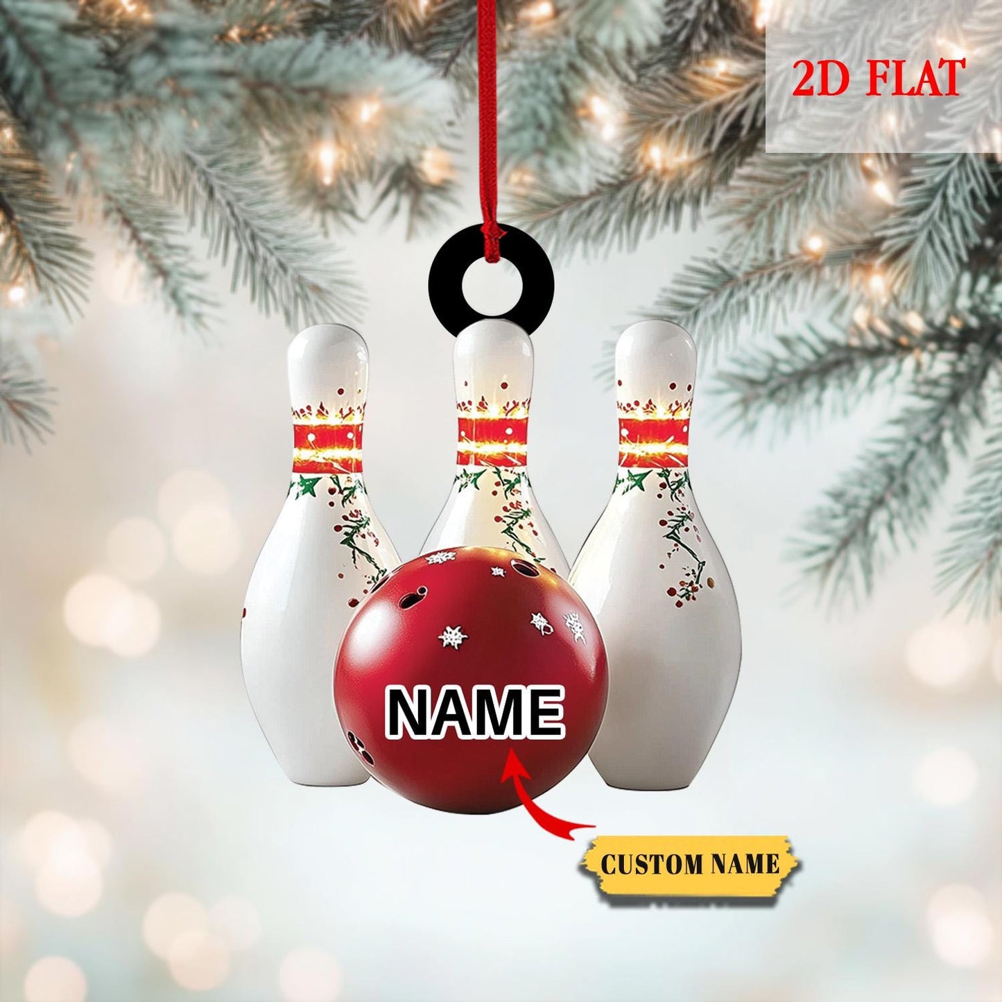 Personalized Bowling Ball & Pins 2D Flat Acrylic Ornament, Bowling Strike Ornament, Christmas Gift For Bowling Player, Bowling Decor Gift