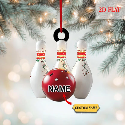 Personalized Bowling Ball & Pins 2D Flat Acrylic Ornament, Bowling Strike Ornament, Christmas Gift For Bowling Player, Bowling Decor Gift