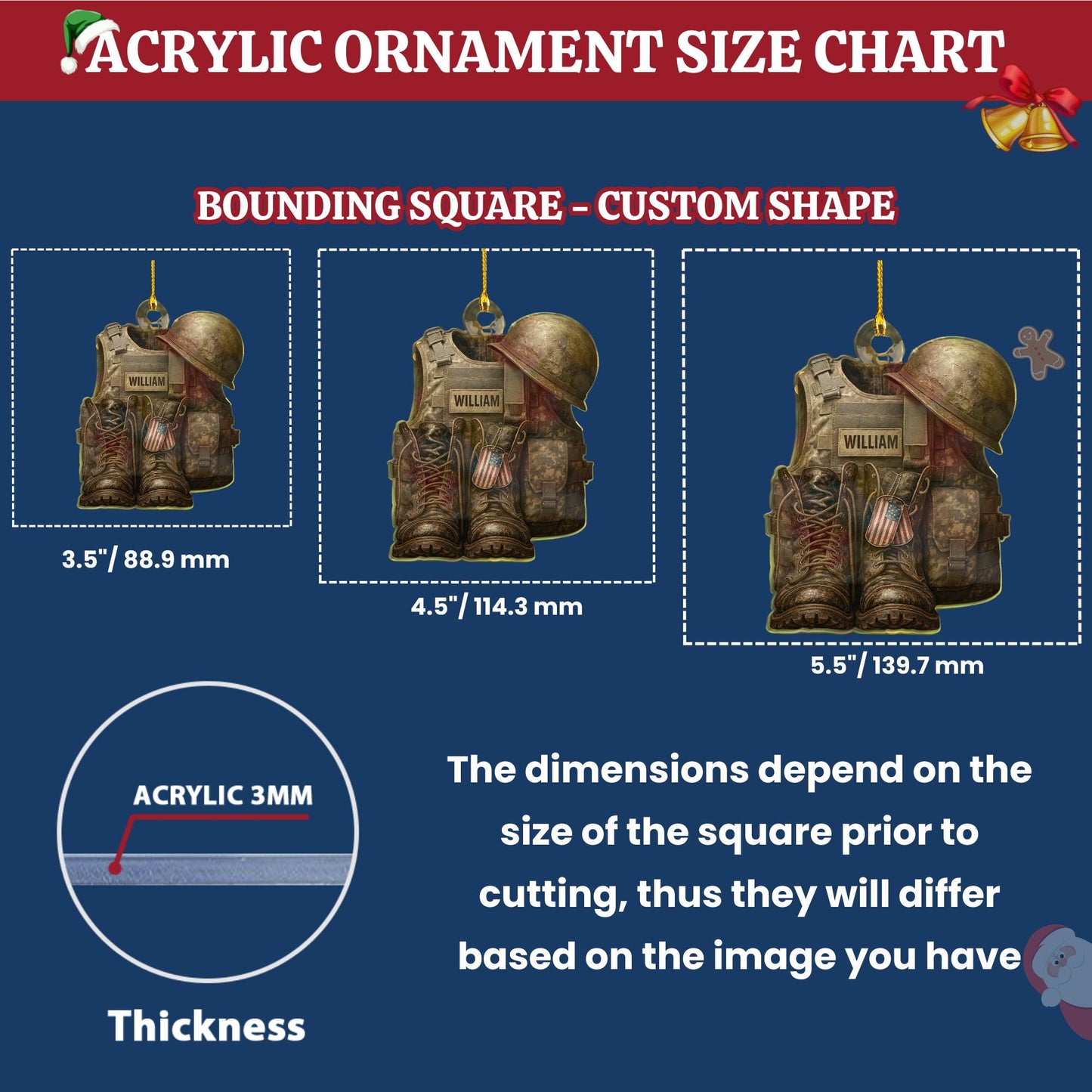 Military Uniform Ornament, Boots & Hat Personalized Flat Ornament, Military Car Ornament Gift, Military Gift 2D Flat Ornament