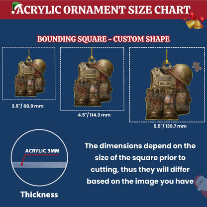 Military Uniform Ornament, Boots & Hat Personalized Flat Ornament, Military Car Ornament Gift, Military Gift 2D Flat Ornament