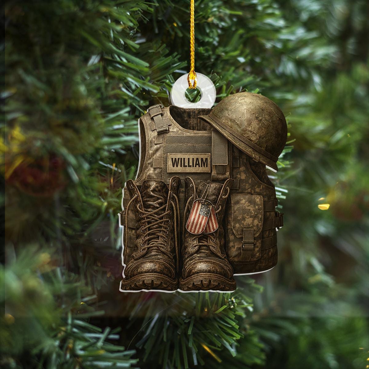 Military Uniform Ornament, Boots & Hat Personalized Flat Ornament, Military Car Ornament Gift, Military Gift 2D Flat Ornament