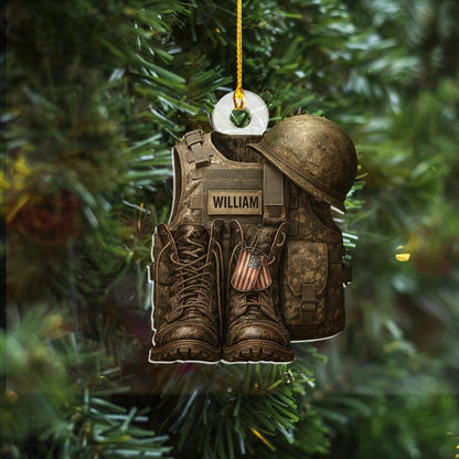 Military Uniform Ornament, Boots & Hat Personalized Flat Ornament, Military Car Ornament Gift, Military Gift 2D Flat Ornament