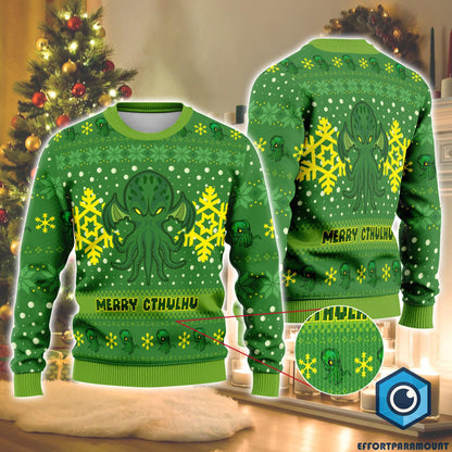 Merry Cthulhu Christmas Ugly Sweater, Merry Cthulhumas Holiday Sweater, Christmas Sweatshirt, Gift for Sci-Fi Lovers, Ugly Sweater Print
