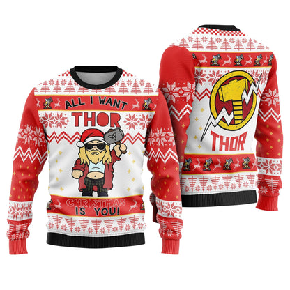 All I Want Thor Christmas Is You Ugly Sweater, Thor Christmas Ugly Sweater, Superhero Christmas, Hero Thor Xmas 2025 Ugly Sweater