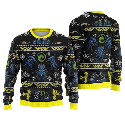 Xenomorph Alien Ugly Sweater, 70s Horror Sci Fi Movie Monster Jumper, Alien 1979 Ugly Christmas Sweater, Alien Xmas Party 2025 Gifts