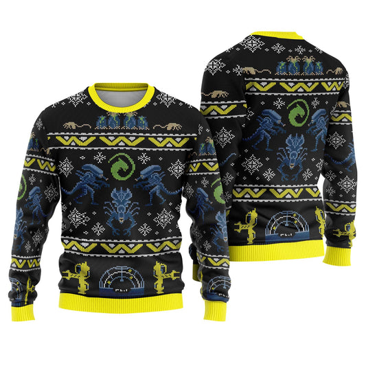 Xenomorph Alien Ugly Sweater, 70s Horror Sci Fi Movie Monster Jumper, Alien 1979 Ugly Christmas Sweater, Alien Xmas Party 2025 Gifts