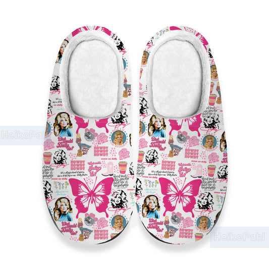 Dolly Parton Music 3D All Over Printed Slippers, Custom Rubber Slippers, Winter Slippers, Lightweight Rubber Sole, Cotton Slipper
