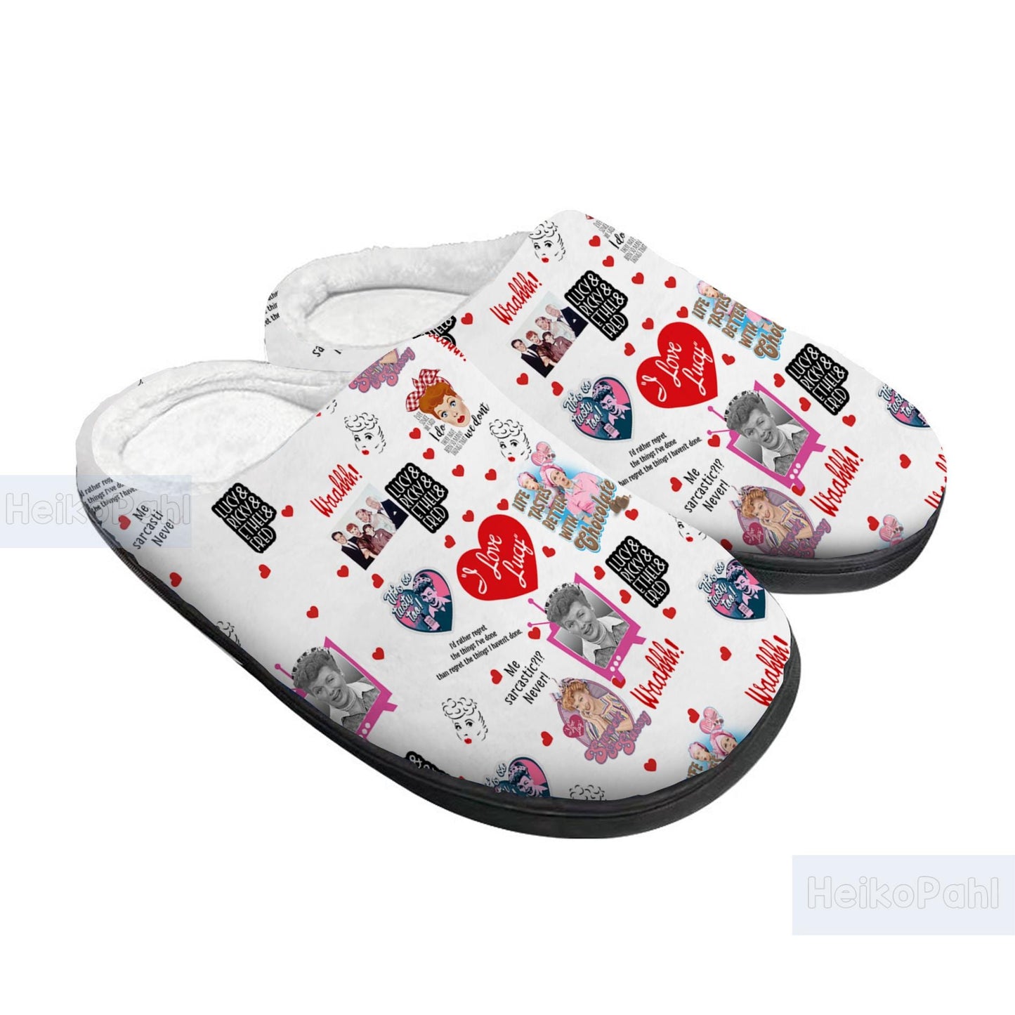I Love Lucy Sitcom 3D All Over Printed Slippers, Custom Rubber Slippers, Winter Slippers, Lightweight Rubber Sole, Cotton Slipper