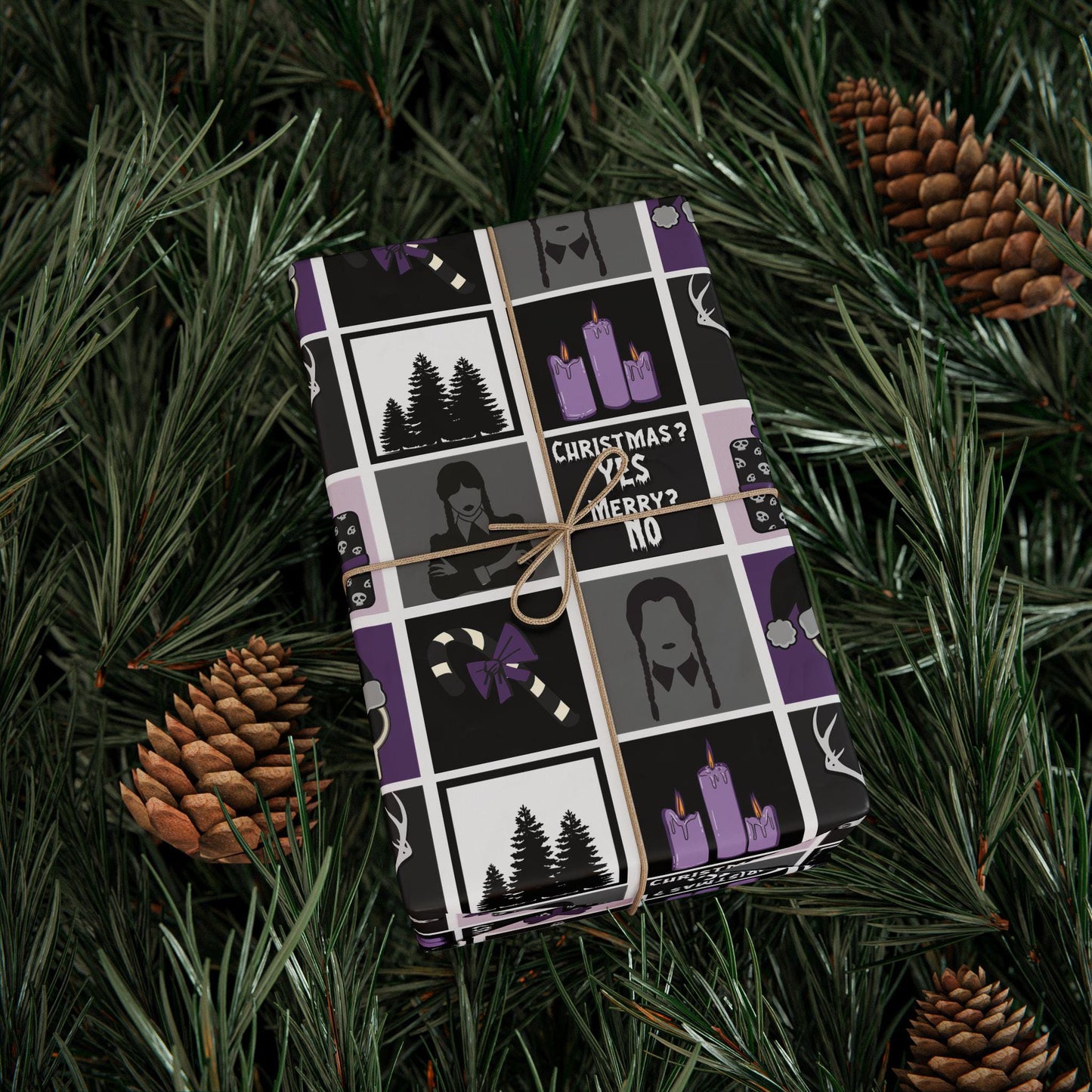 Wednesday Christmas Wrapping Paper: Xmas Goth Black Purple Gift Wrap