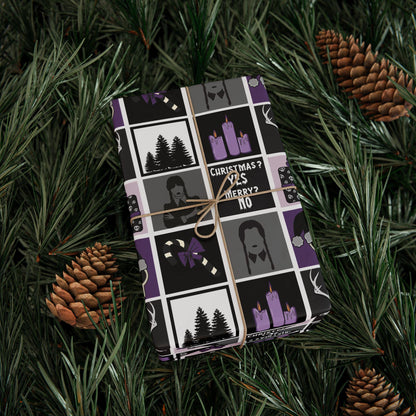 Wednesday Christmas Wrapping Paper: Xmas Goth Black Purple Gift Wrap