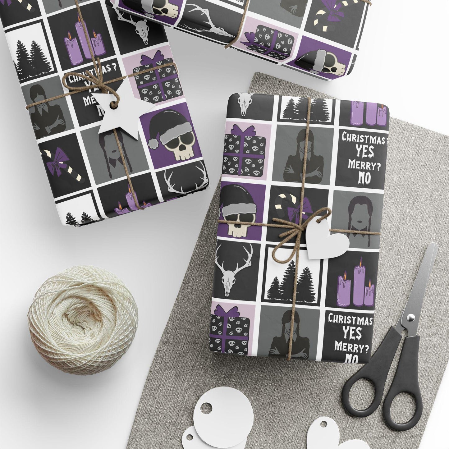 Wednesday Christmas Wrapping Paper: Xmas Goth Black Purple Gift Wrap