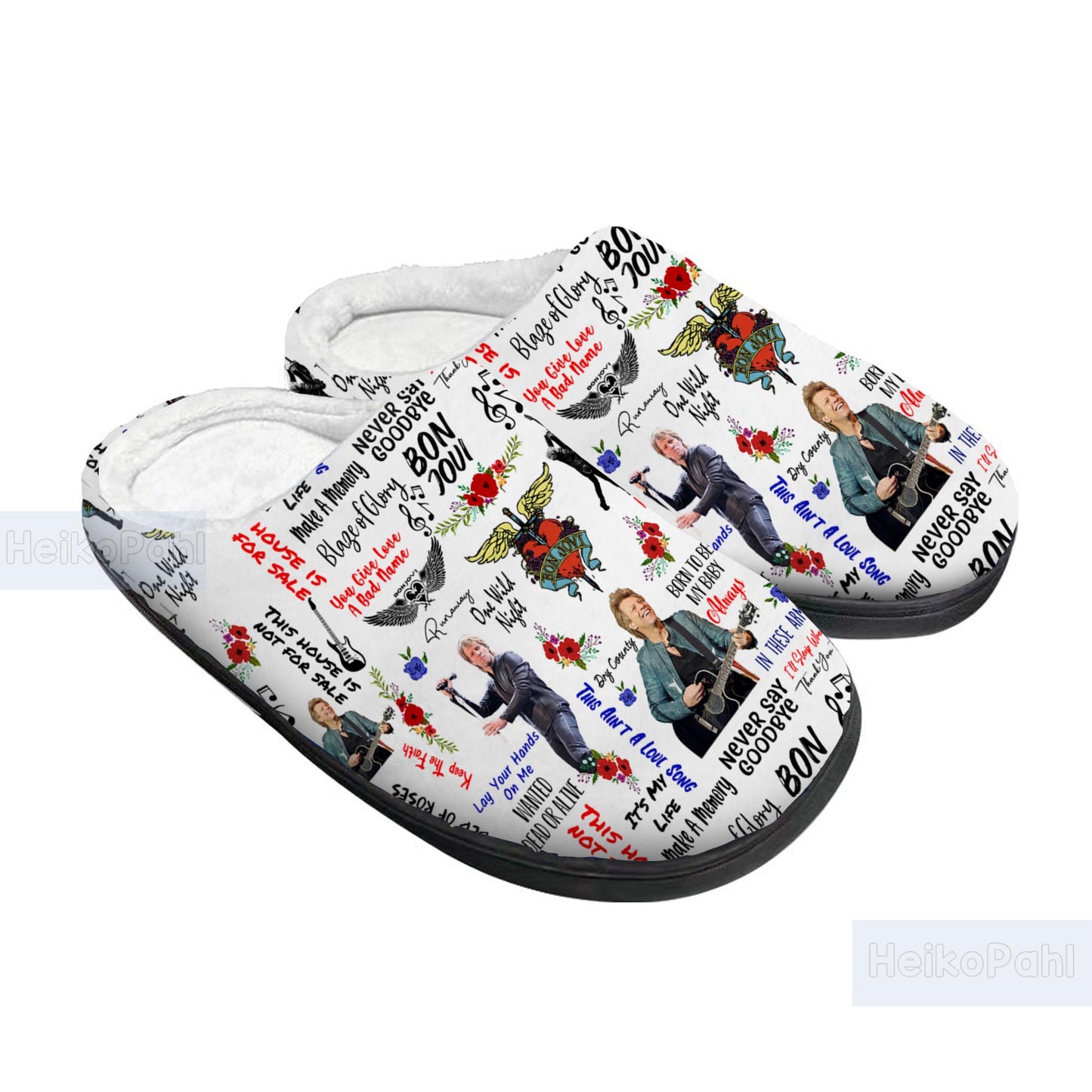 Bon Jovi Music 3D All Over Printed Slippers, Rock Band, Custom Rubber Slippers, Winter Slippers, Lightweight Rubber Sole, Cotton Slipper
