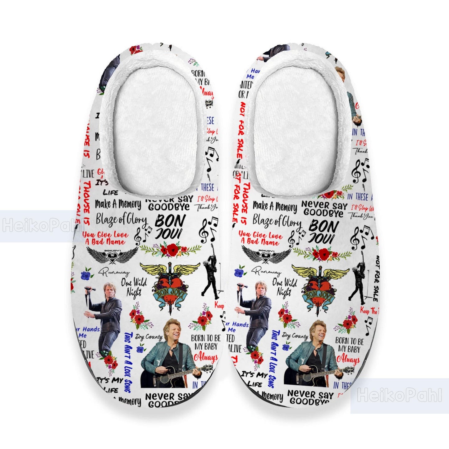 Bon Jovi Music 3D All Over Printed Slippers, Rock Band, Custom Rubber Slippers, Winter Slippers, Lightweight Rubber Sole, Cotton Slipper