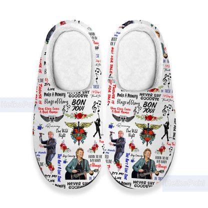 Bon Jovi Music 3D All Over Printed Slippers, Rock Band, Custom Rubber Slippers, Winter Slippers, Lightweight Rubber Sole, Cotton Slipper