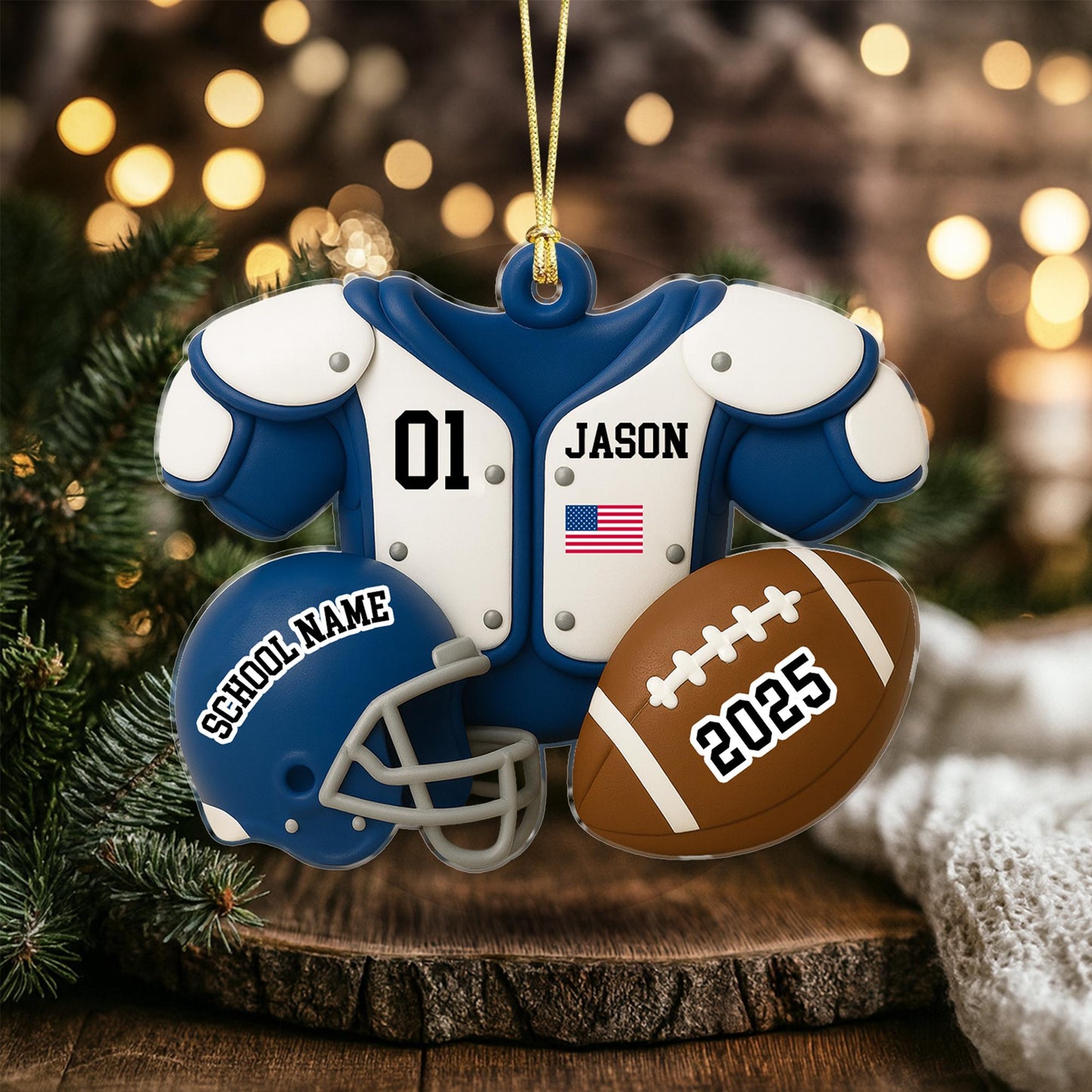 Football Player Ornament: Custom Name Acrylic Keepsake, American Football Uniform 2D Flat
