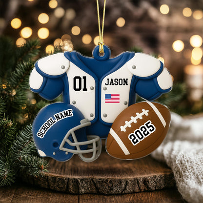 Football Player Ornament: Custom Name Acrylic Keepsake, American Football Uniform 2D Flat