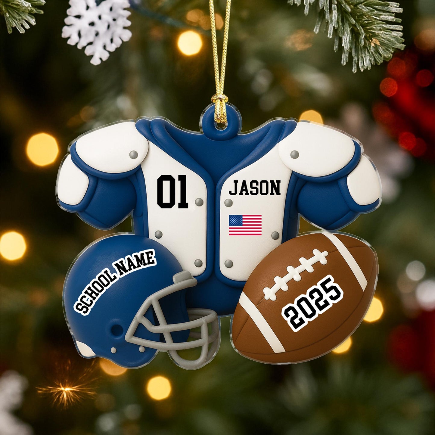 Football Player Ornament: Custom Name Acrylic Keepsake, American Football Uniform 2D Flat