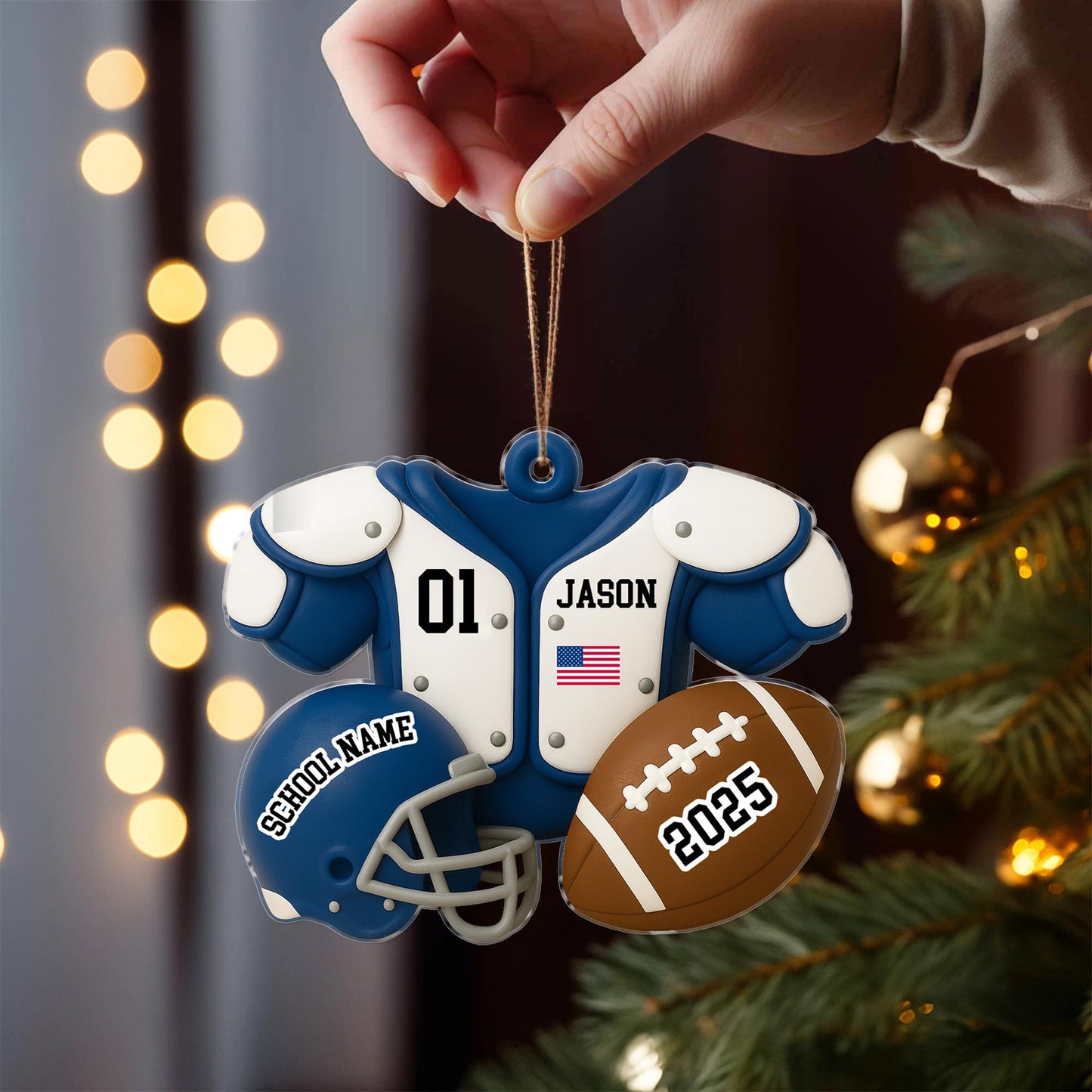 Football Player Ornament: Custom Name Acrylic Keepsake, American Football Uniform 2D Flat