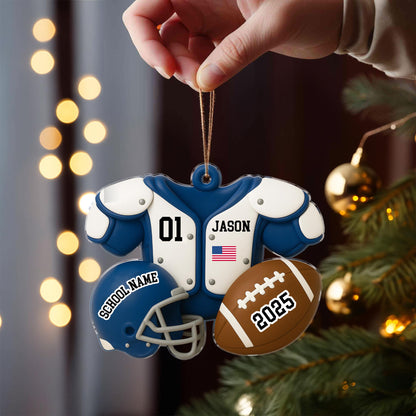Football Player Ornament: Custom Name Acrylic Keepsake, American Football Uniform 2D Flat