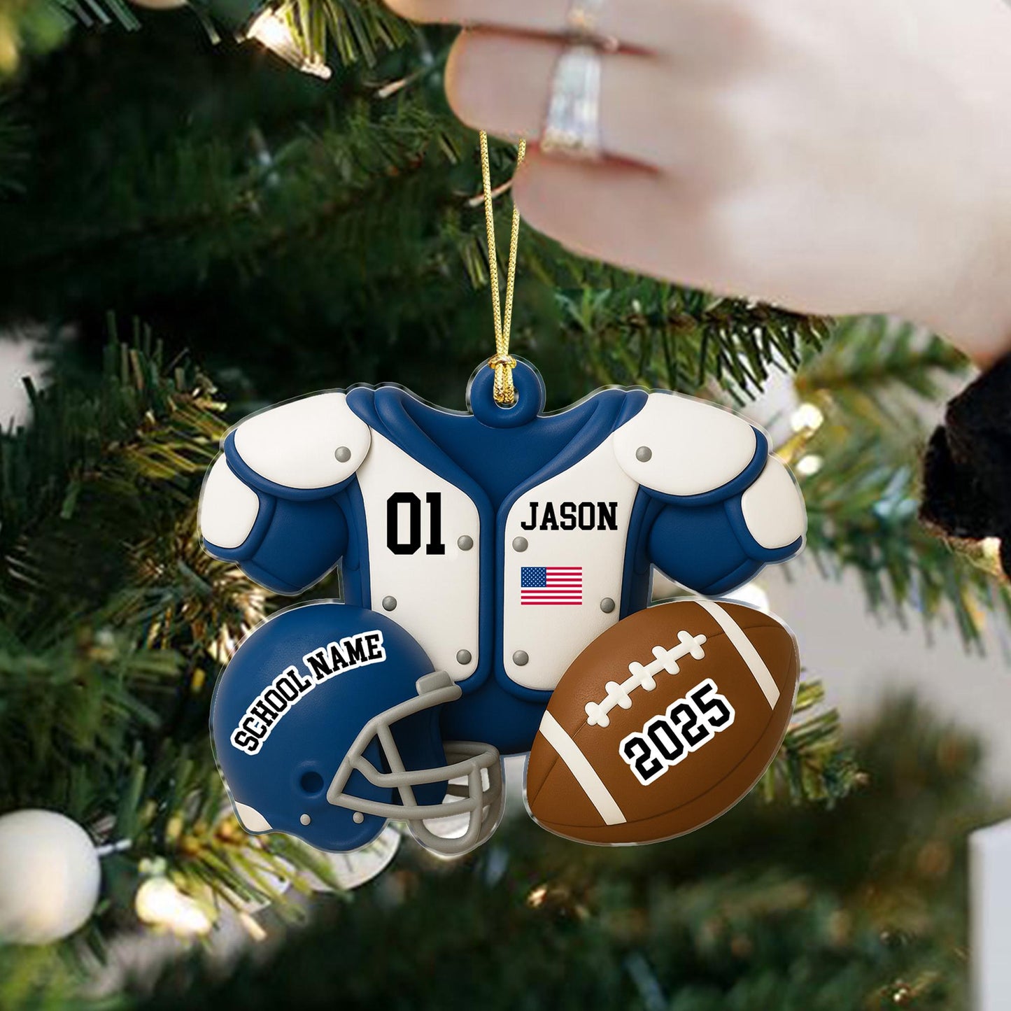 Football Player Ornament: Custom Name Acrylic Keepsake, American Football Uniform 2D Flat