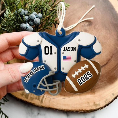 Football Player Ornament: Custom Name Acrylic Keepsake, American Football Uniform 2D Flat