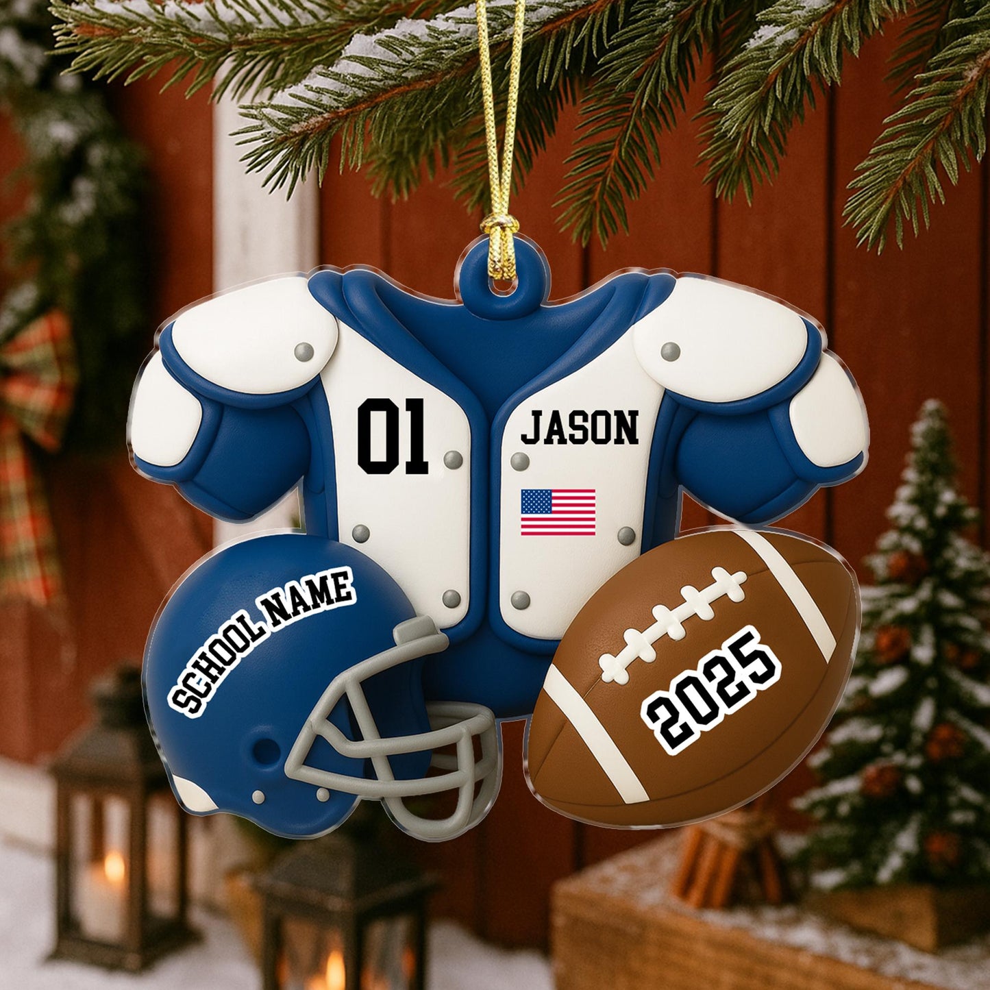 Football Player Ornament: Custom Name Acrylic Keepsake, American Football Uniform 2D Flat
