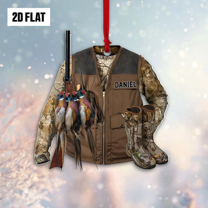 Personalized Pheasant Hunting 2D Flat Ornament, Hunting Uniform Rearview Mirror Car Accessories, Xmas Gift for Dad, Husband, Hunting Lover