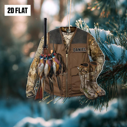 Personalized Pheasant Hunting 2D Flat Ornament, Hunting Uniform Rearview Mirror Car Accessories, Xmas Gift for Dad, Husband, Hunting Lover