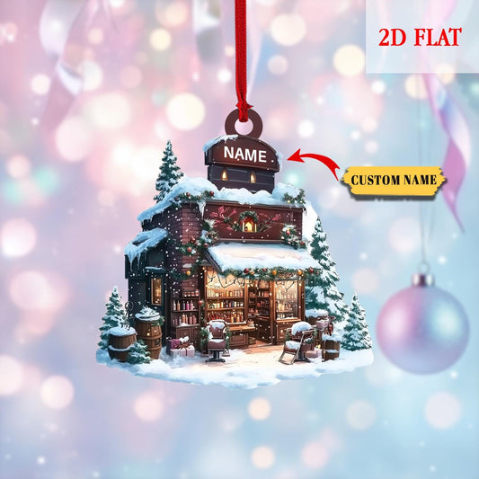 Personalized Barber Shop Xmas Ornament, Hair Salon 2D Flat Ornament, Christmas Barber Keepsake, Barber Salon Decor,Gift For Barbershop Decor