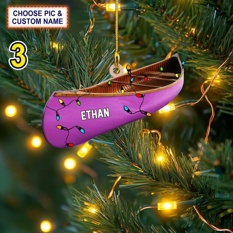 Custom Name Canoe Xmas Personalized Ornament, Christmas Tree Hanging Decor, Christmas Ornament, 2D Flat Ornamen