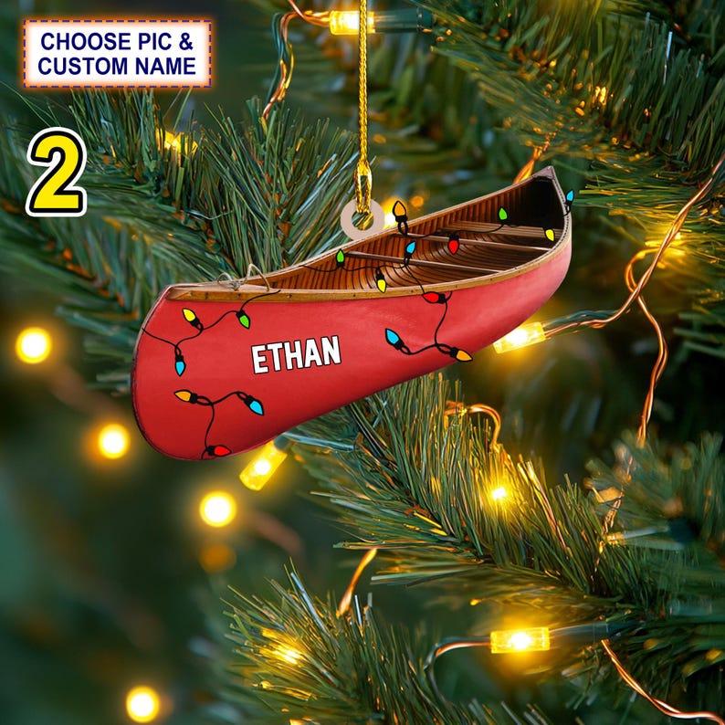Custom Name Canoe Xmas Personalized Ornament, Christmas Tree Hanging Decor, Christmas Ornament, 2D Flat Ornamen