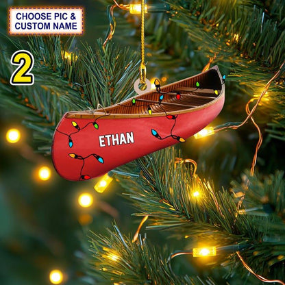Custom Name Canoe Xmas Personalized Ornament, Christmas Tree Hanging Decor, Christmas Ornament, 2D Flat Ornamen