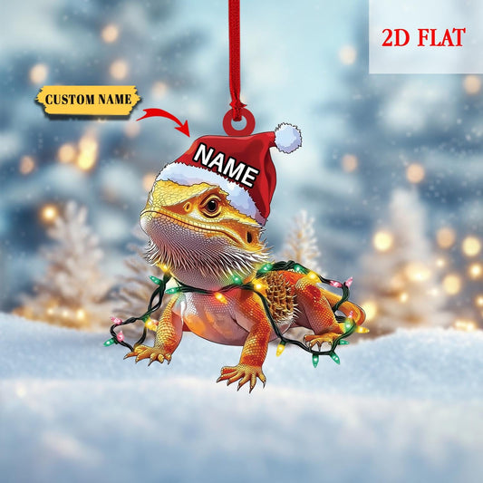 Personalized Bearded Dragon 2D Flat Ornament, Pet Hanging ornament, bearded dragon decor, bearded dragon dad gift, Reptiles Lizards Lover