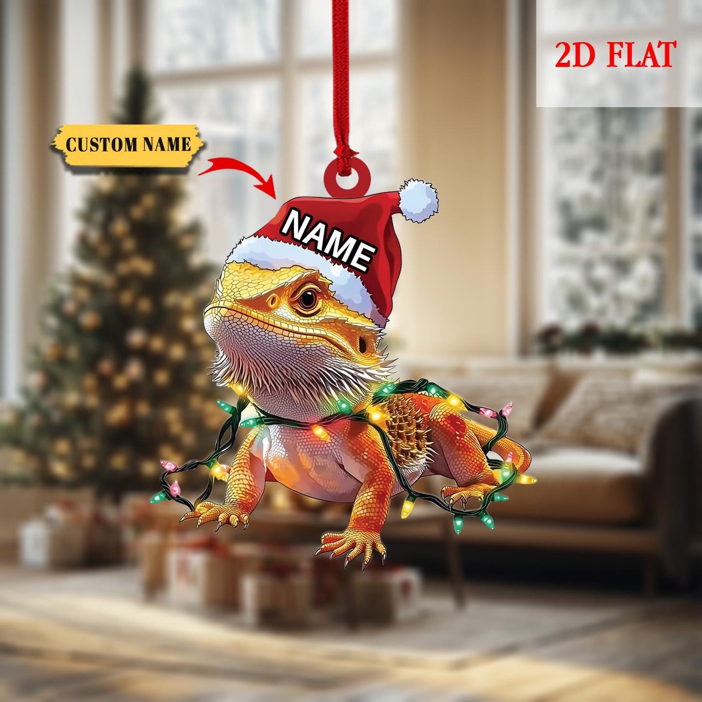 Personalized Bearded Dragon 2D Flat Ornament, Pet Hanging ornament, bearded dragon decor, bearded dragon dad gift, Reptiles Lizards Lover