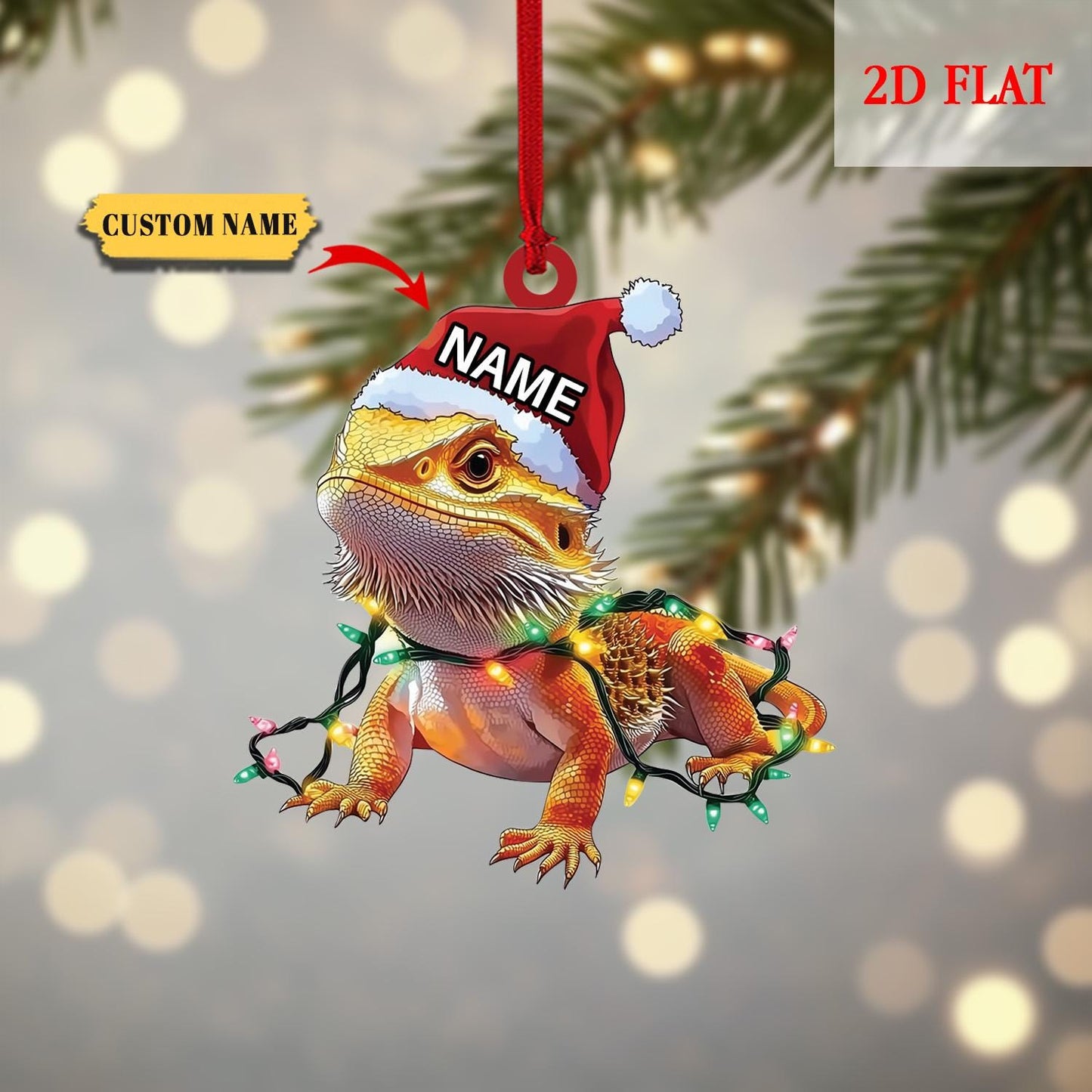 Personalized Bearded Dragon 2D Flat Ornament, Pet Hanging ornament, bearded dragon decor, bearded dragon dad gift, Reptiles Lizards Lover