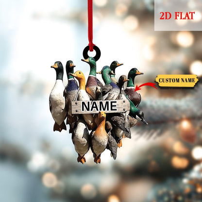 Personalized Duck Hunting 2D Flat Acrylic Christmas Ornament, Hunter Waterfowl Outdoor Ornament, Gift for Hunters, Hunting Christmas Decor